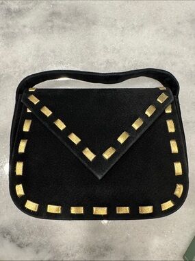 Givenchy Black Suede Hand Bag with Gold Trim EUC